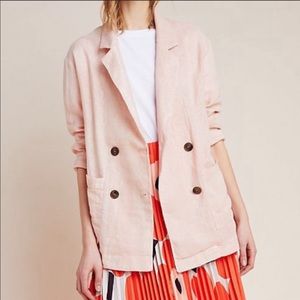 Anthropologie Shimmery Pink Linen Blazer